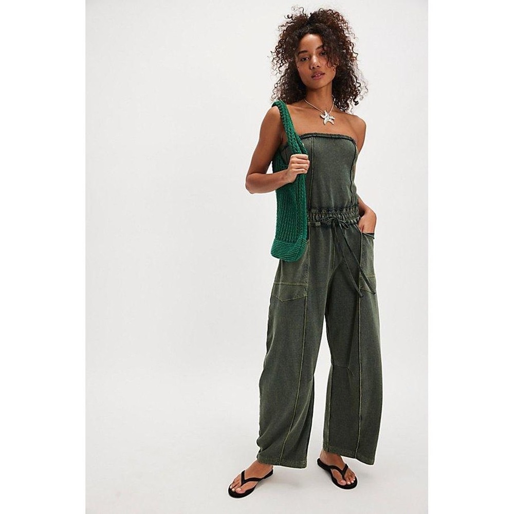 Free People FP One Kaiden Strapless Wide Leg Jumpsuit Smocked Waist Medium